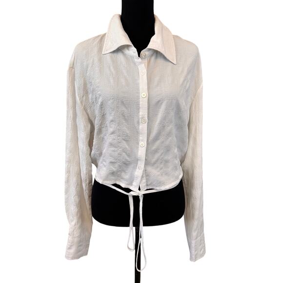 LOUNA X RTR White Cropped Tie Back Button-Up Shirt L/XL - Picture 5 of 9